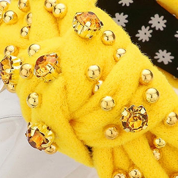 Yellow Oval Crystal Ball Knot Headband Hair Bling Jewel Statement Accessory - Picture 2 of 5